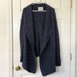 Navy Blue Long Open Front Draped Cardigan